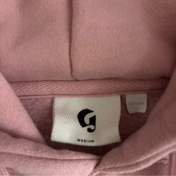 Glossier Pink Cropped Hoodie Size M Reworked Sweatshirt Logo Pullover Cozy Rare - Picture 3 of 8